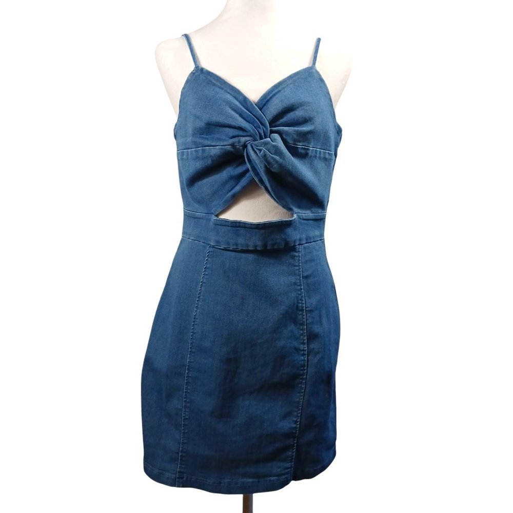 Iris, Denim, Y2K Cut Out Mini Dress, Stretch Denim, Tag Says XL, but is M-L